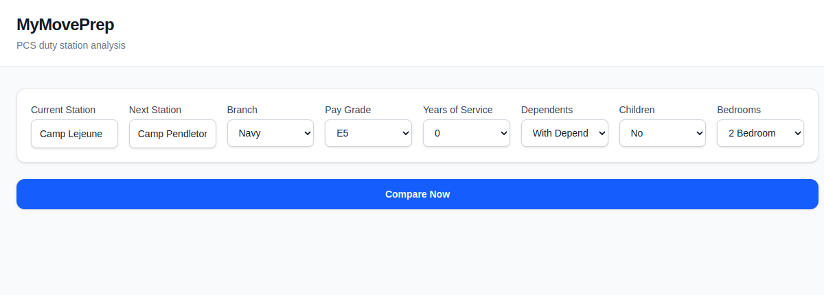 My Move Prep PCS comparison tool